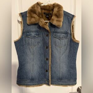 Harold's Blue Denim Vest with Brown Faux Fur